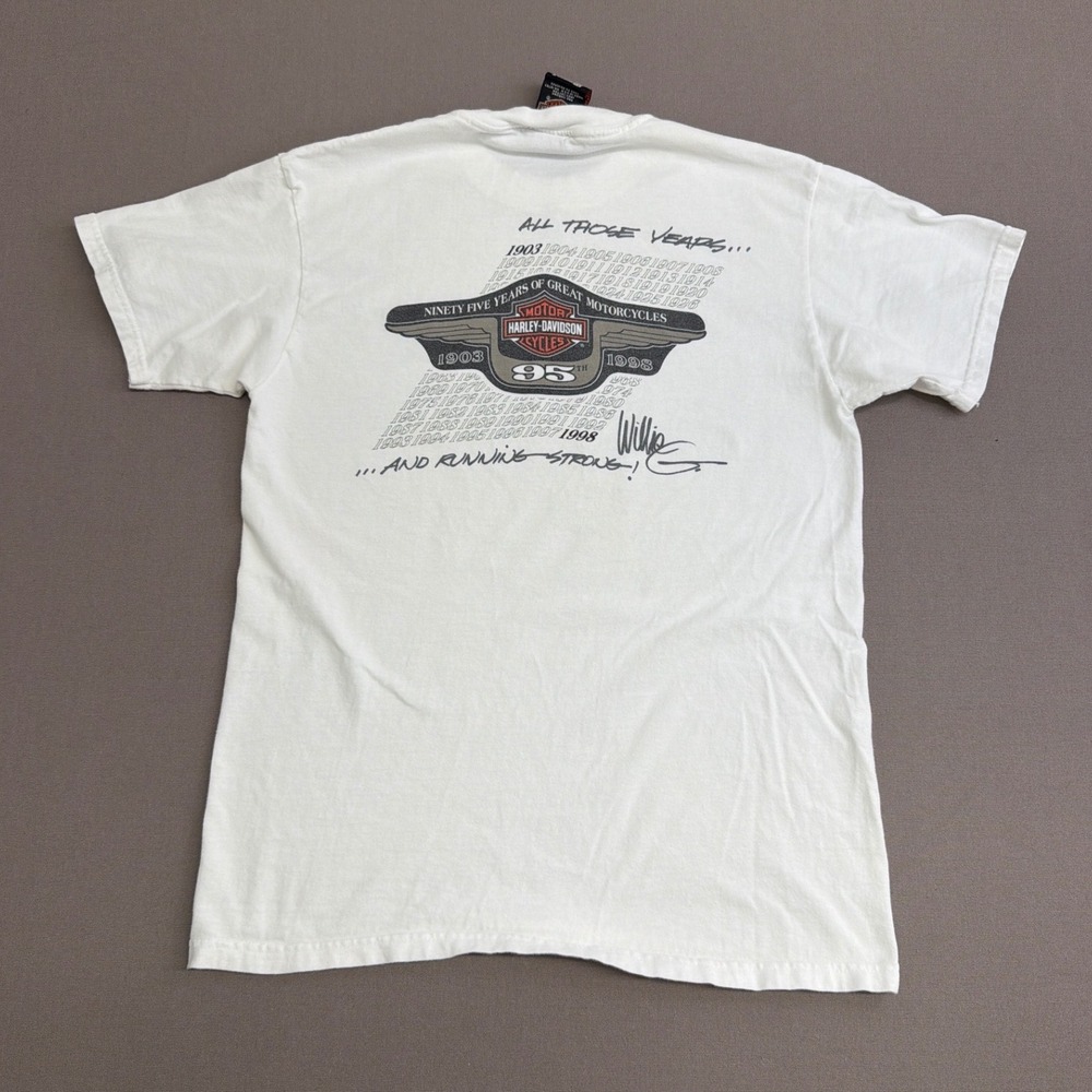 Vintage Harley Davidson 95th Anniversary T-Shirt White Willie G 1998 Mens M USA